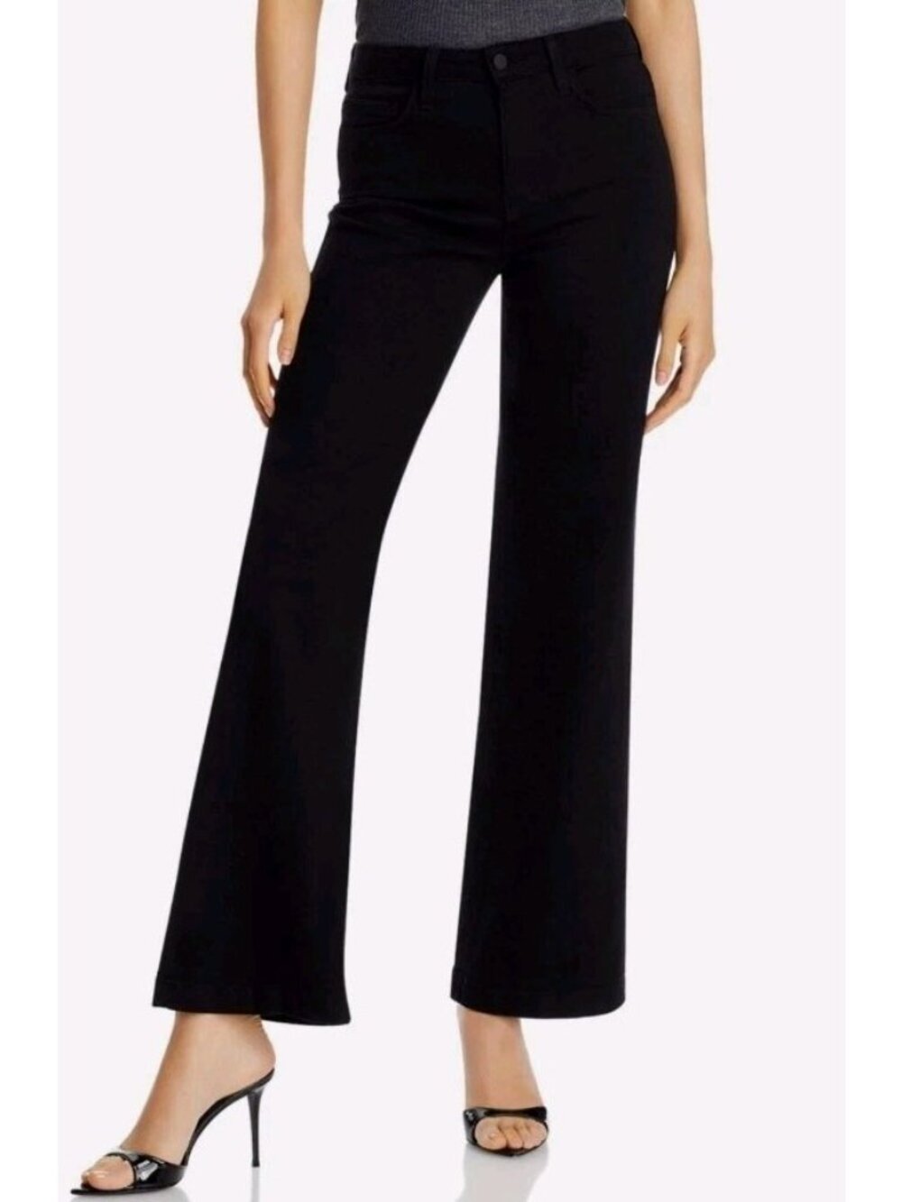 L'AGENCE Wide Leg Cropped Jeans Size 27 Black NWT High Rise Denim USA Made